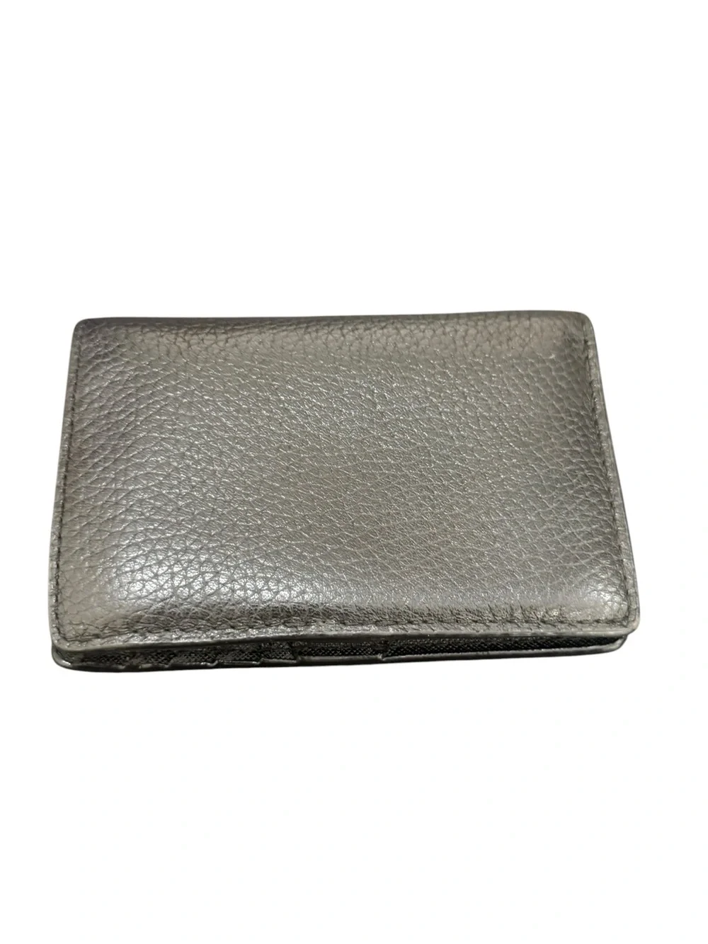 Michael Kors Metallic Pewter Pebbled Leather Card Holder with Gold Plaque